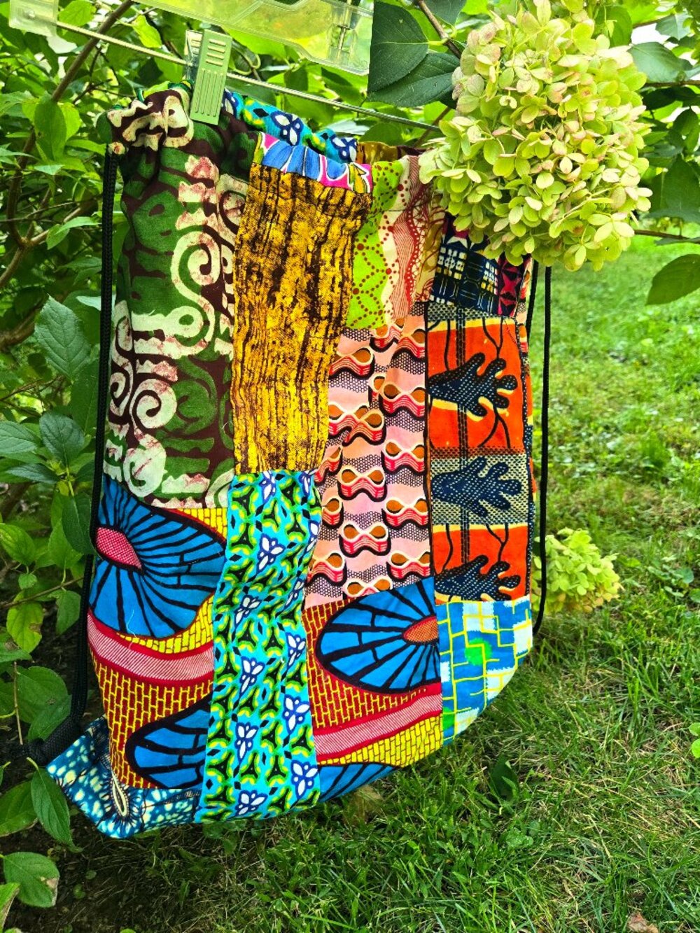 Ultimate By DaViva Ghana Patchwork Drawstring Backpack African Wax Print Cinch B